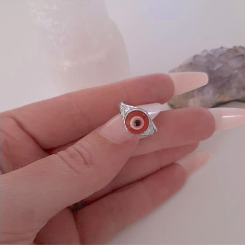 Red, Pink and Silver Evil Eye Ring